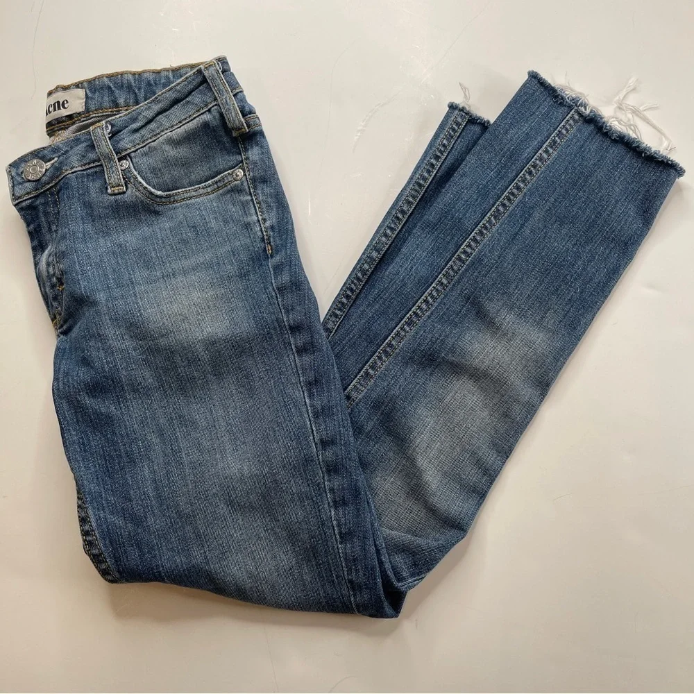 Acne Studios Kex Jeans Le Blue Cropped Raw Hem Size 27